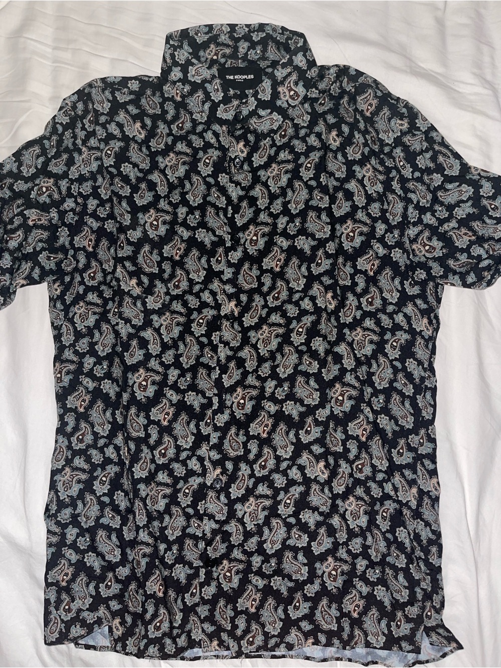 The Kooples Black Paisley Button-Down Blouse with Teal Accents